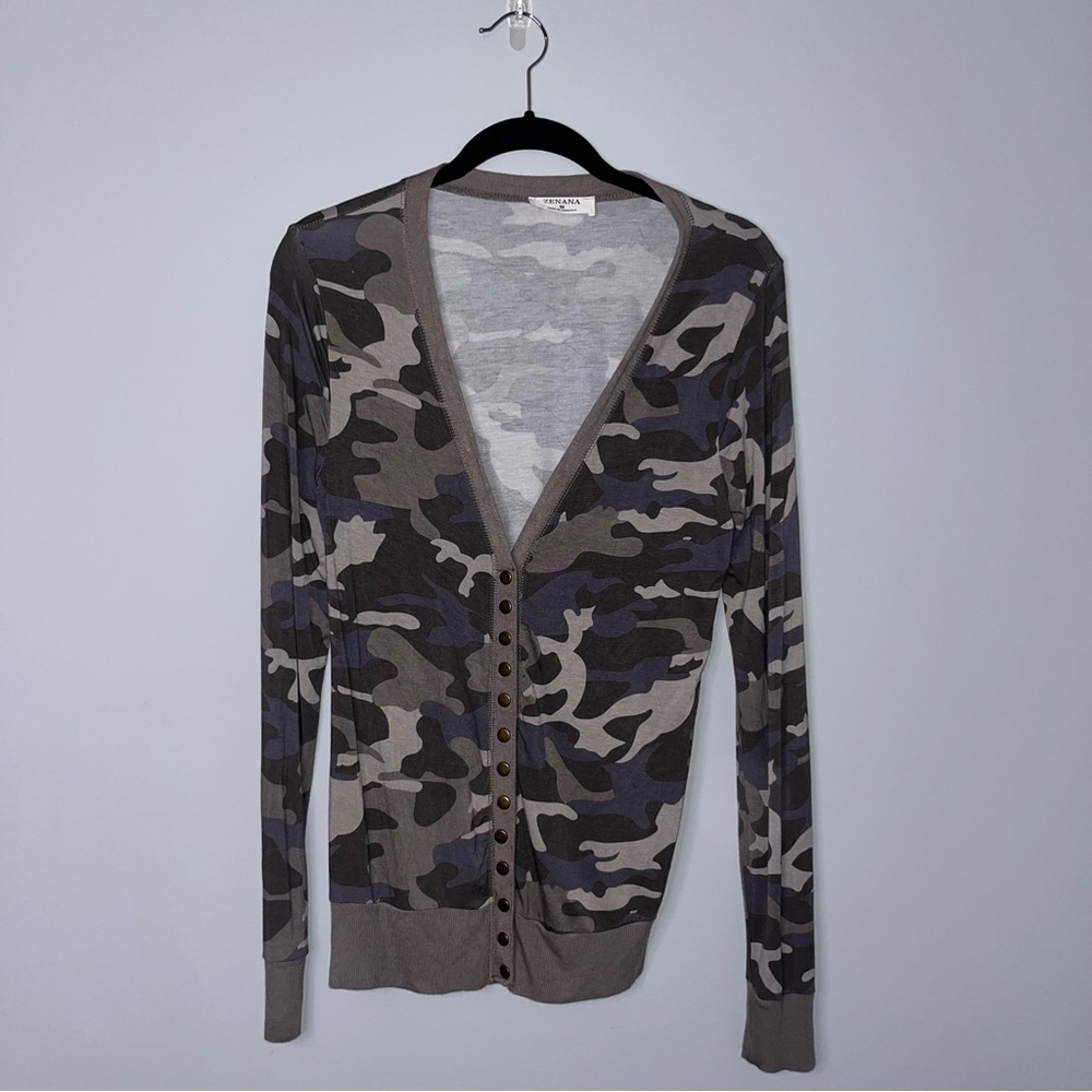 Zenana Outfitters Women's Camouflage Cardigan